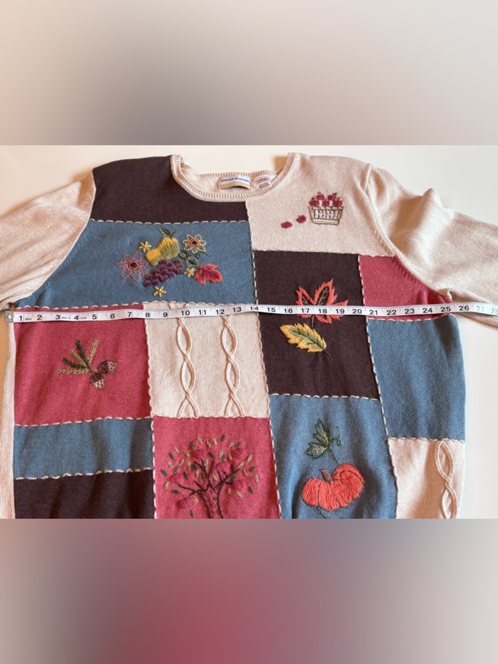 Alfred Dunner Multicolor Patchwork Crewneck Sweater, Fall themed. Women’s 3X - Picture 6 of 16